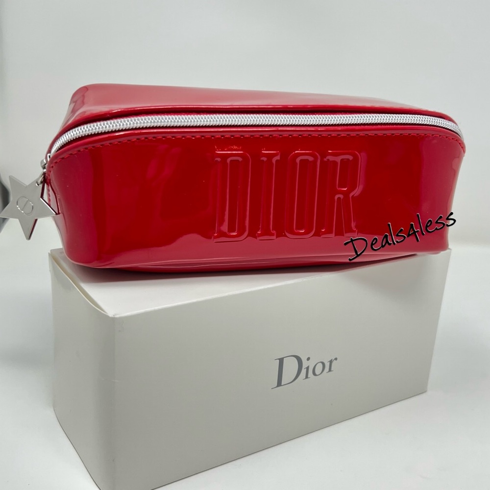 Dior Cosmetic Bag Makeup Case Travel Clutch Wallet Purse Zippered Red LOGO - Picture 10 of 11